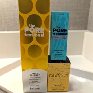 Benefit bundle the Pore fessional cleanser, setting spray & buff puff brush NIB